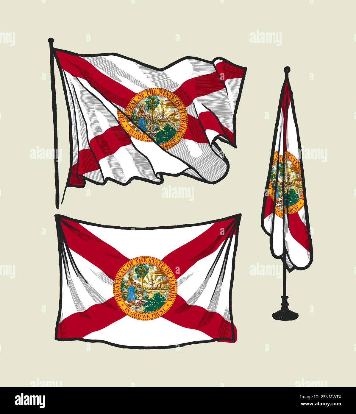 Flag of Florida on the wind and on the wall illustration set Stock Vector Image & Art Alamy