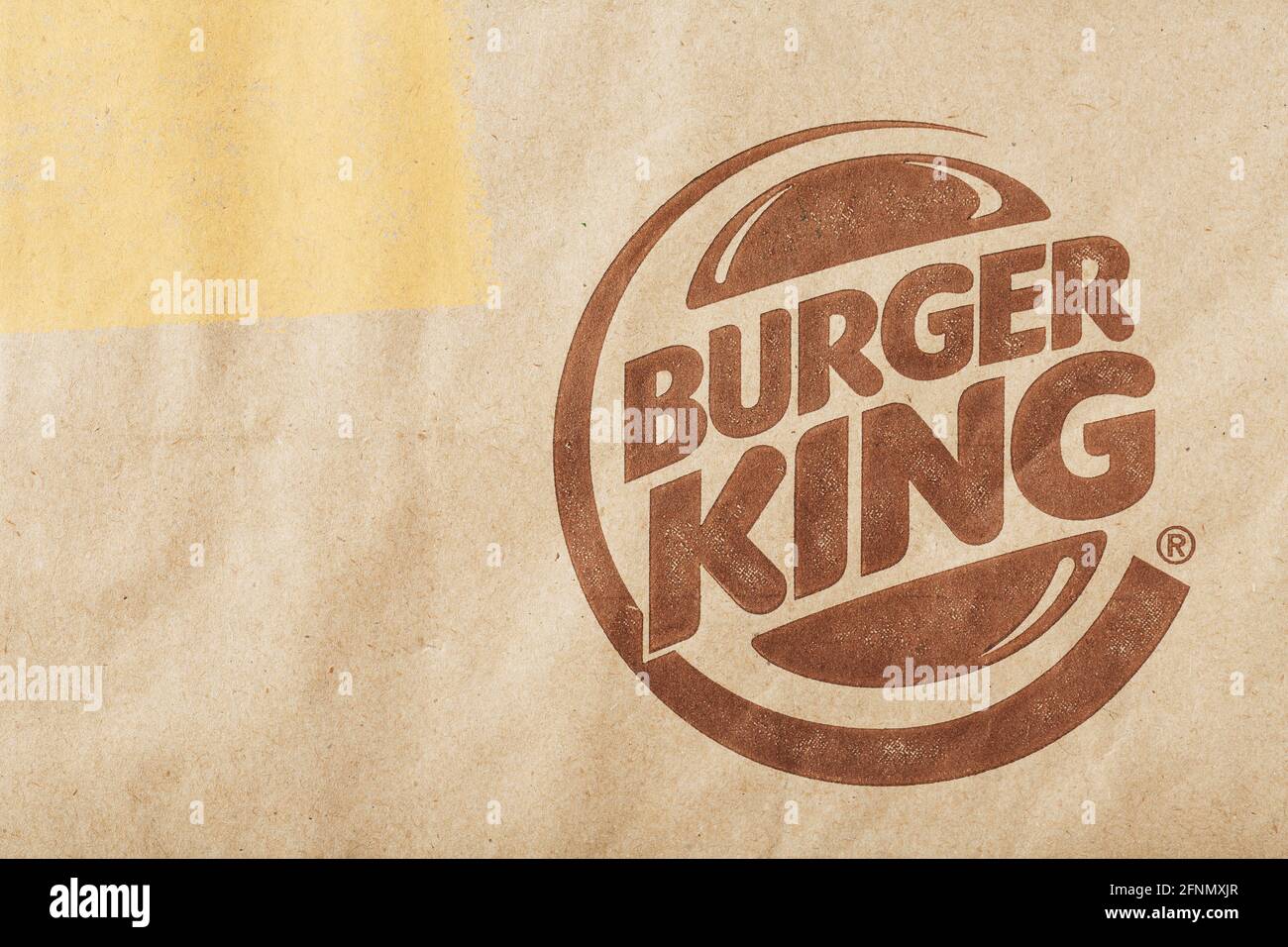 Russia, Moscow May 17, 2021 Paper bag with Burger King logo. Burger