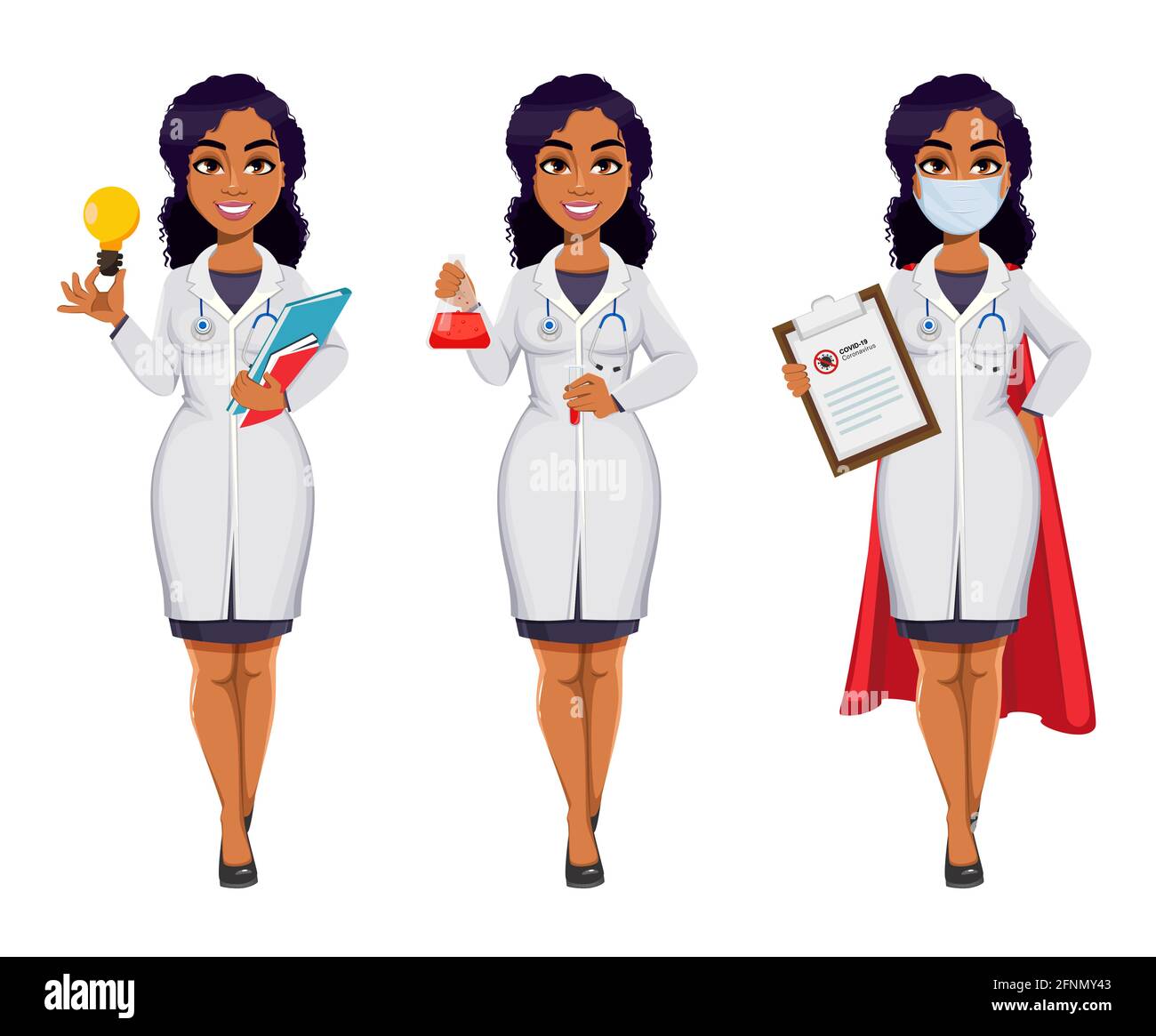 Premium Photo  African-american doctor woman, mask, stethoskope, robe  vaccine in studio