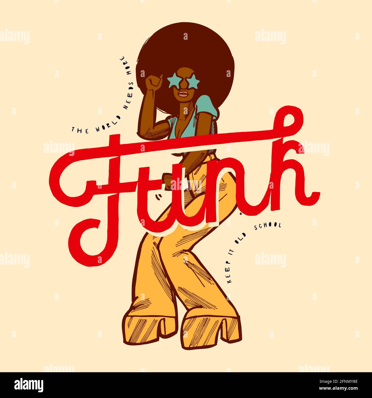 funk girl dancing vintage style poster with big red funk word Stock