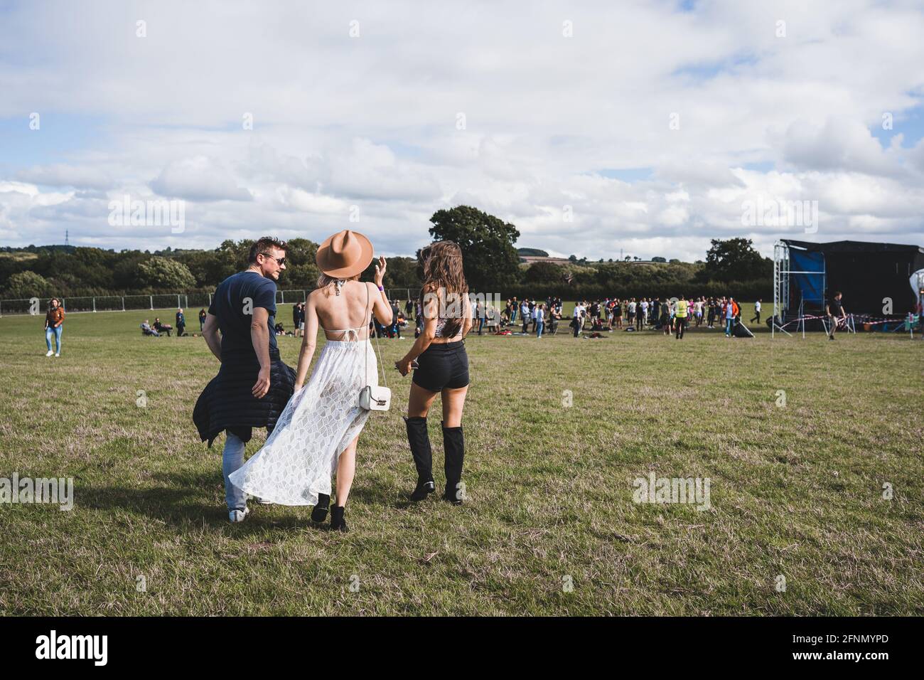 Open air electronic music festival with social distancing measures near Birmingham, the UK Stock Photo