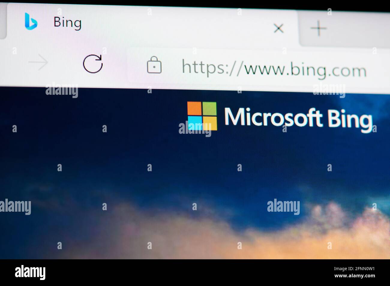 New york, USA - May 17, 2021: Microsoft bing browser menu macro close up view Stock Photo
