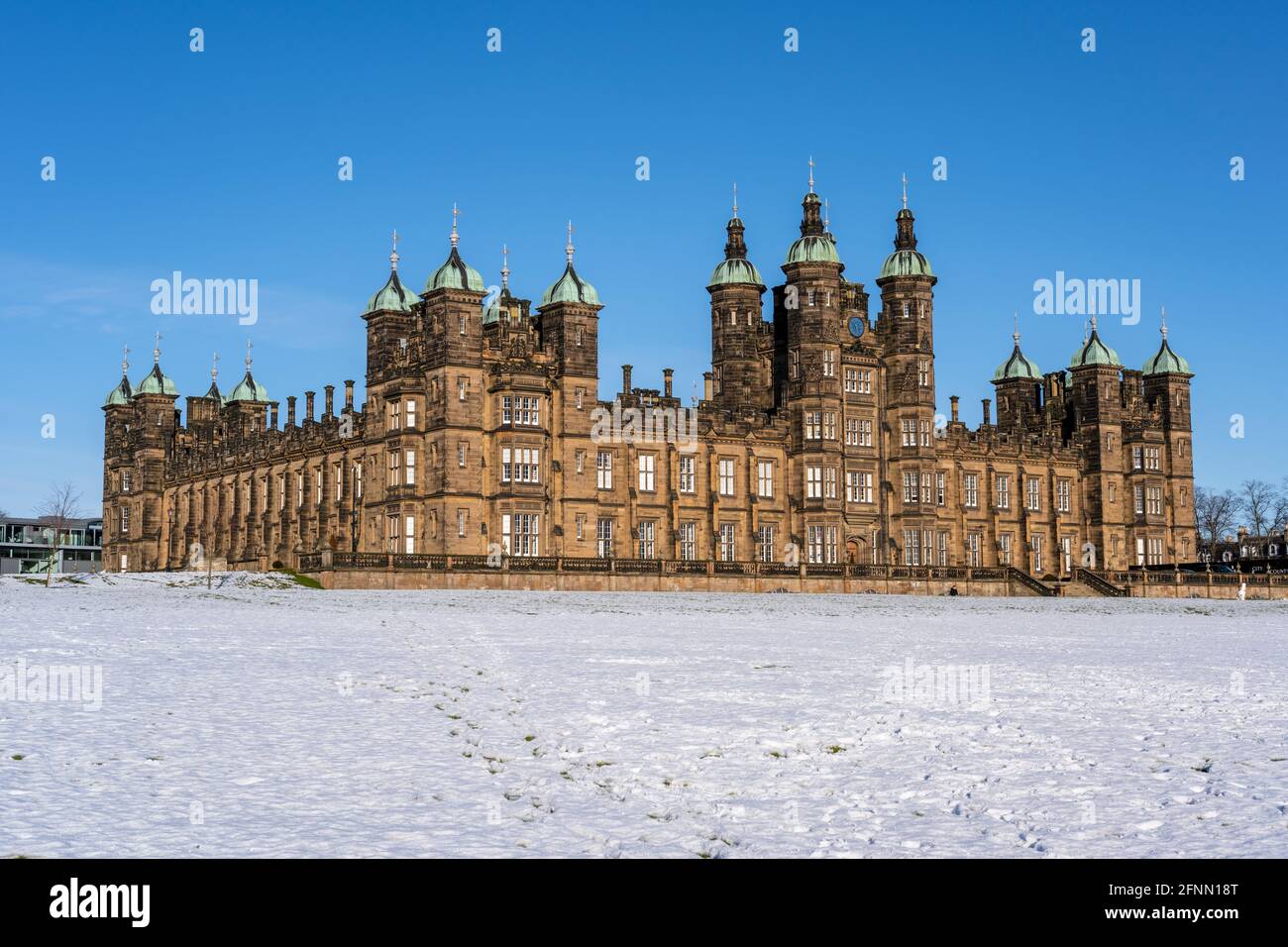 Redevelopment of the former Donaldson's Hospital Building (School for the Deaf) in snow in West