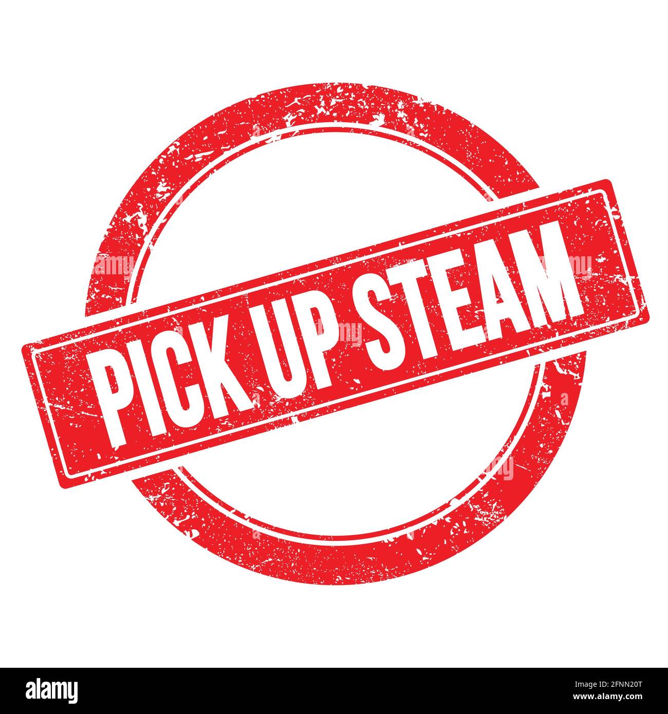 PICK UP STEAM text on red grungy round vintage stamp. Stock Photo