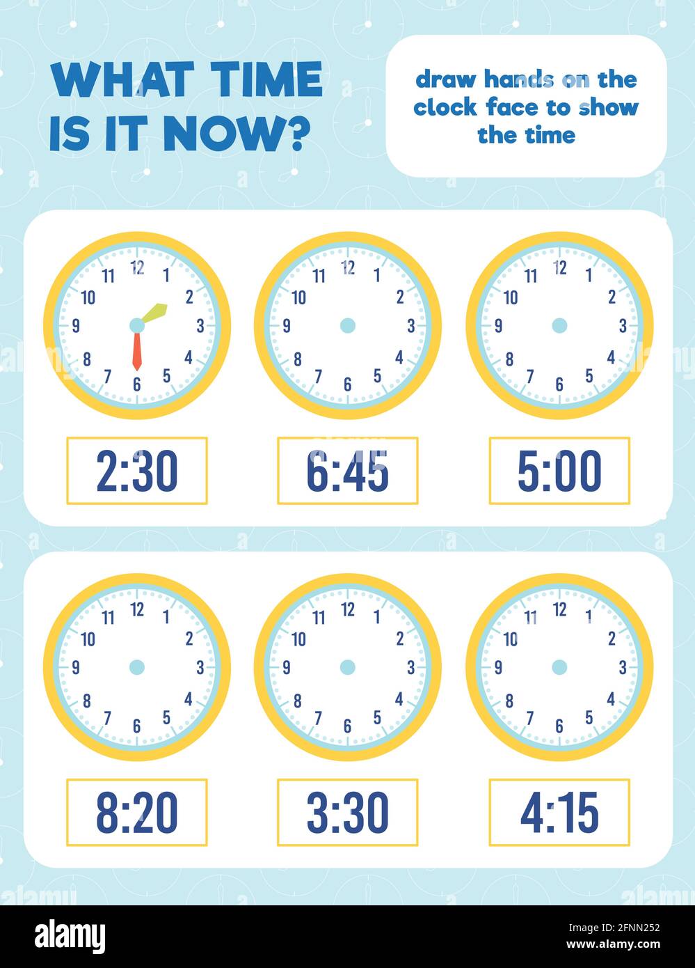 What time is it? Draw hands on the clock face. Time worksheet practice