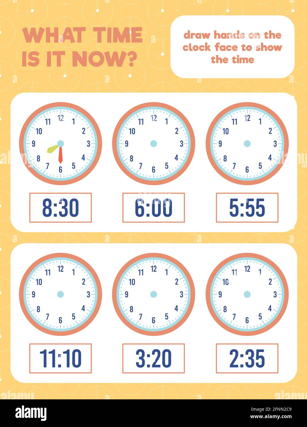 What time is it? Draw hands on the clock face. Time worksheet practice ...