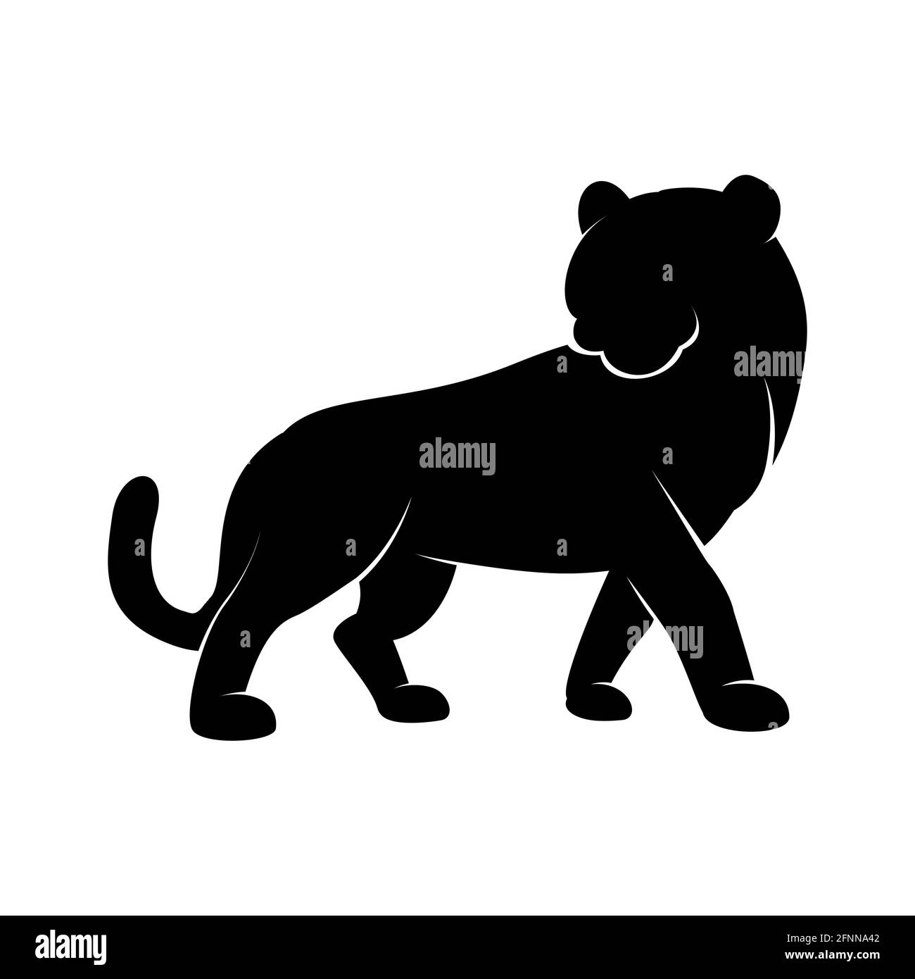 Black Silhouette of a standing Tiger icon - symbol of the year in the Chinese zodiac calendar. Vector illustration of a monochrome wildcat - Panther, Stock Vector