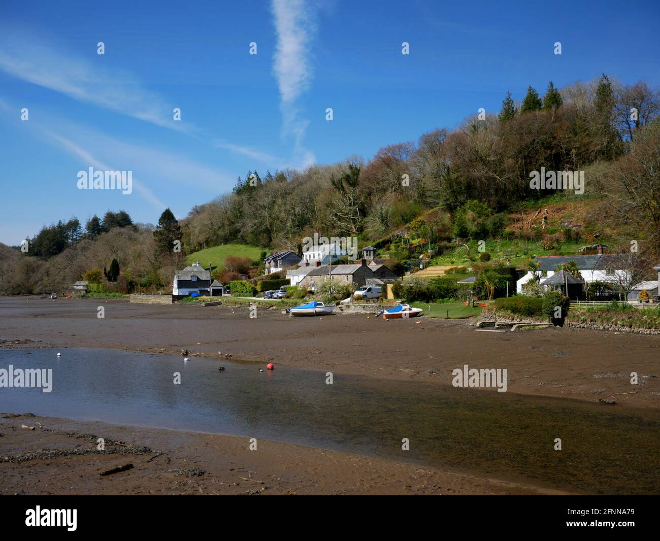 Low tide at Lerryn, on a tributary of the River Fowey, Cornwall. Stock Photo