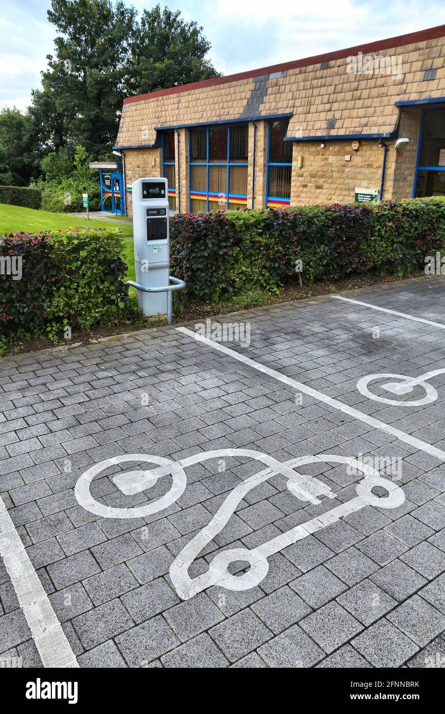 LEEDS, UK JULY 10, 2016 Electric car charging stations at University of Leeds campus in the