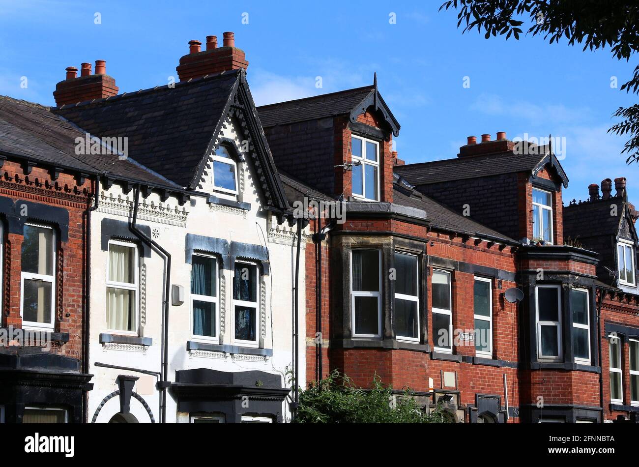 Leeds, UK residential street in Hyde Park district. Typical English