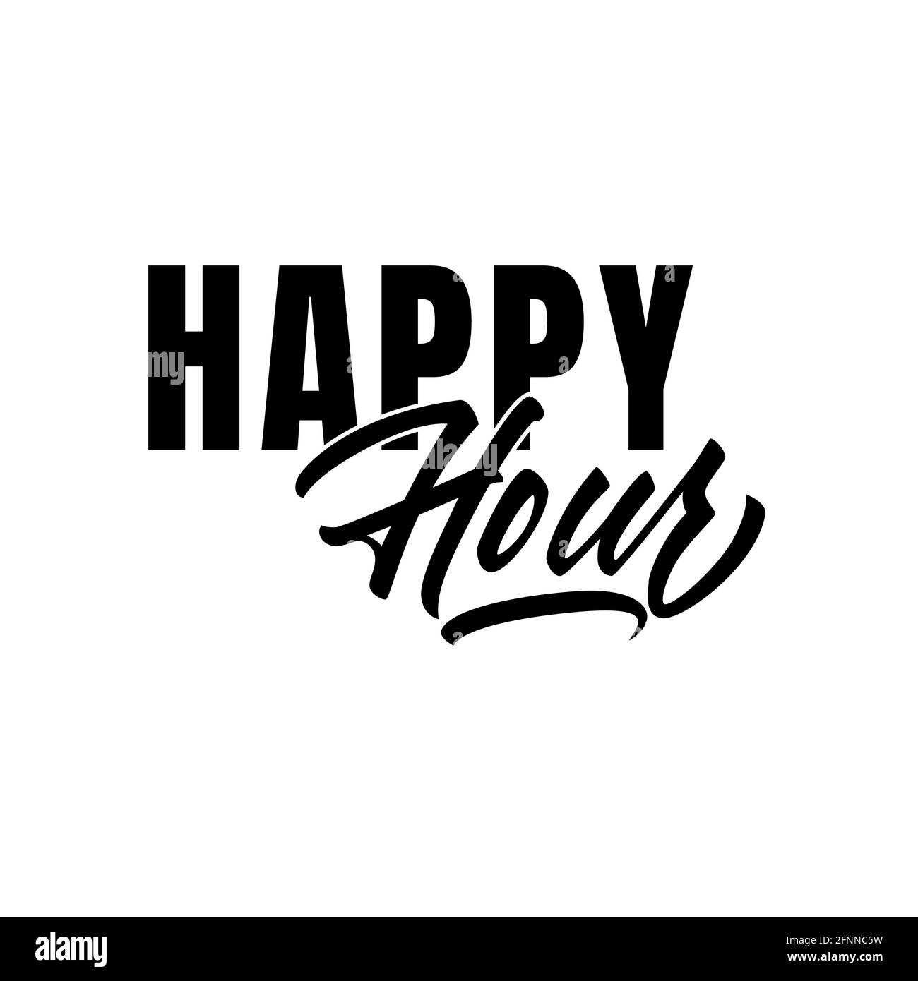 Happy Hour lettering in good quality in vector. Brush pen script style
