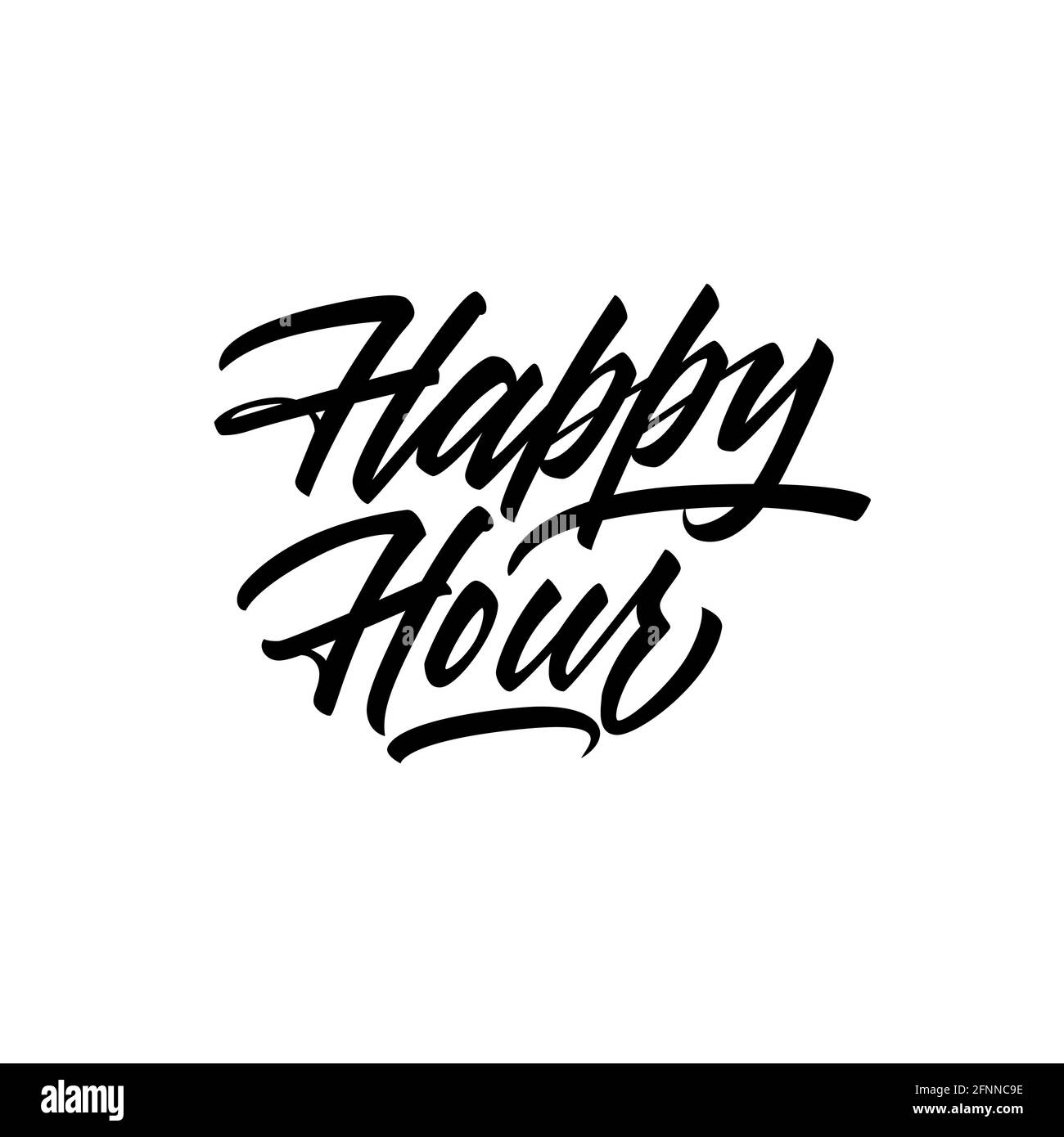 Happy Hour lettering in good quality in vector. Brush pen script style 