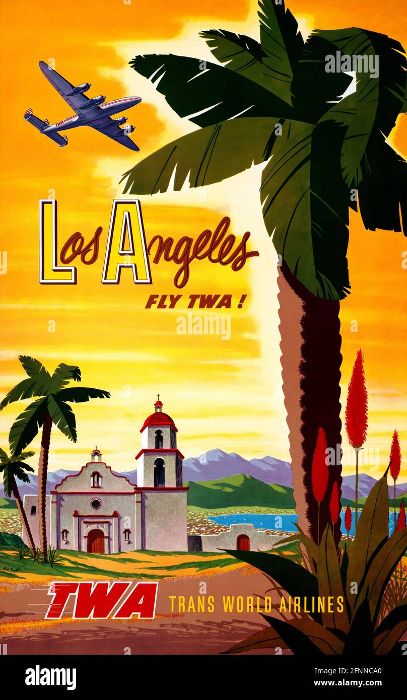 Los Angeles. Fly TWA by Bob Harmer Smith (1906-1980). Restored vintage poster published in 1948 in the USA. Stock Photo