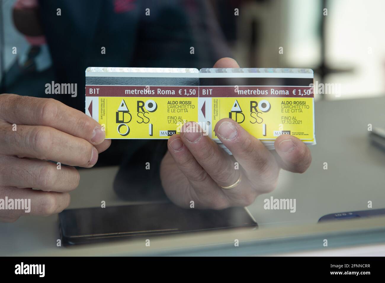 Rome, Italy. 18th May, 2021. An ATAC operator shows bus tickets in the ATAC  ticket office in front of Termini Station in Rome (Photo by Matteo  Nardone/Pacific Press) Credit: Pacific Press Media
