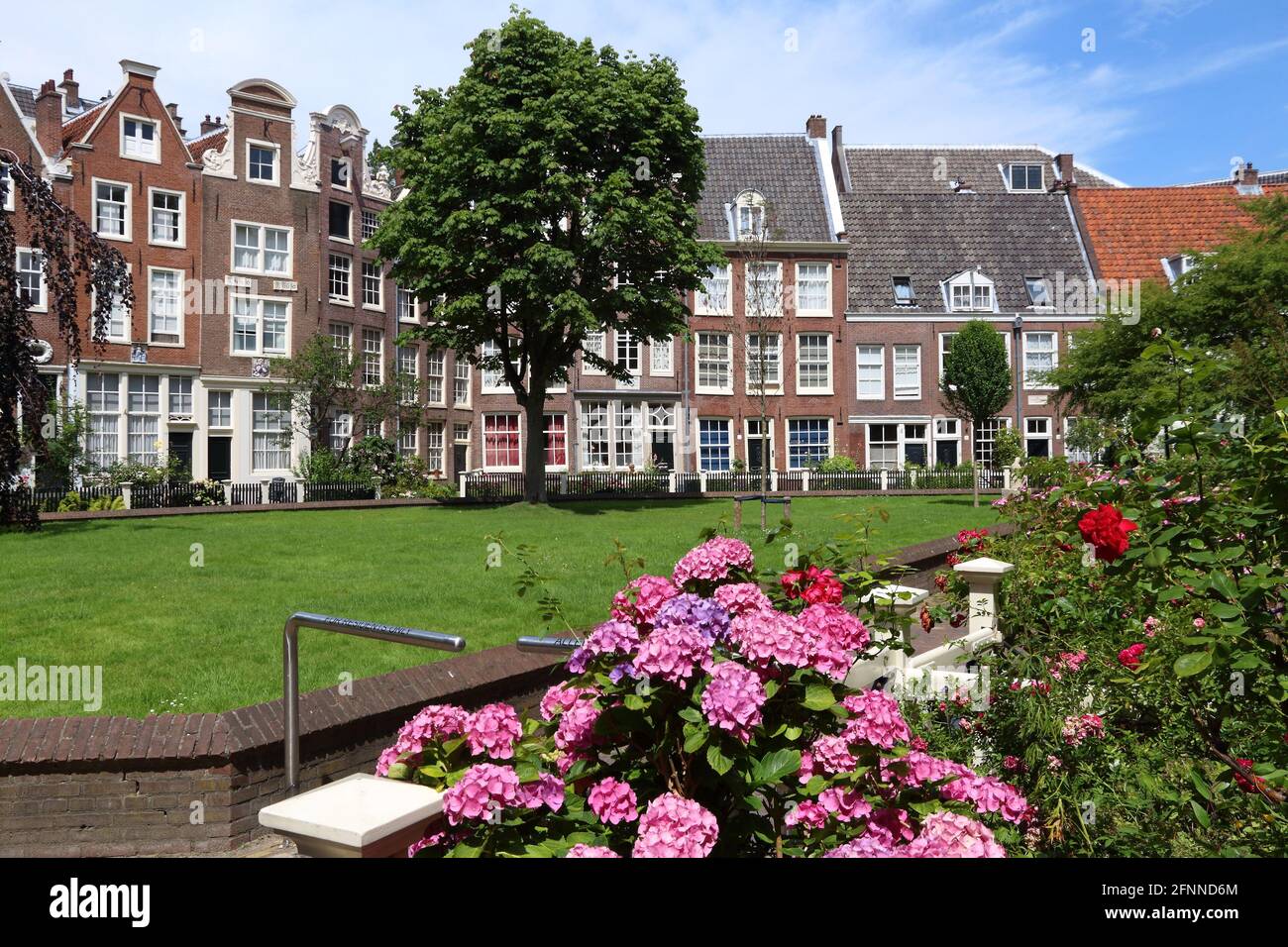 Amsterdam city landmark - Begijnhof residential buildings. Netherlands rowhouse. Stock Photo