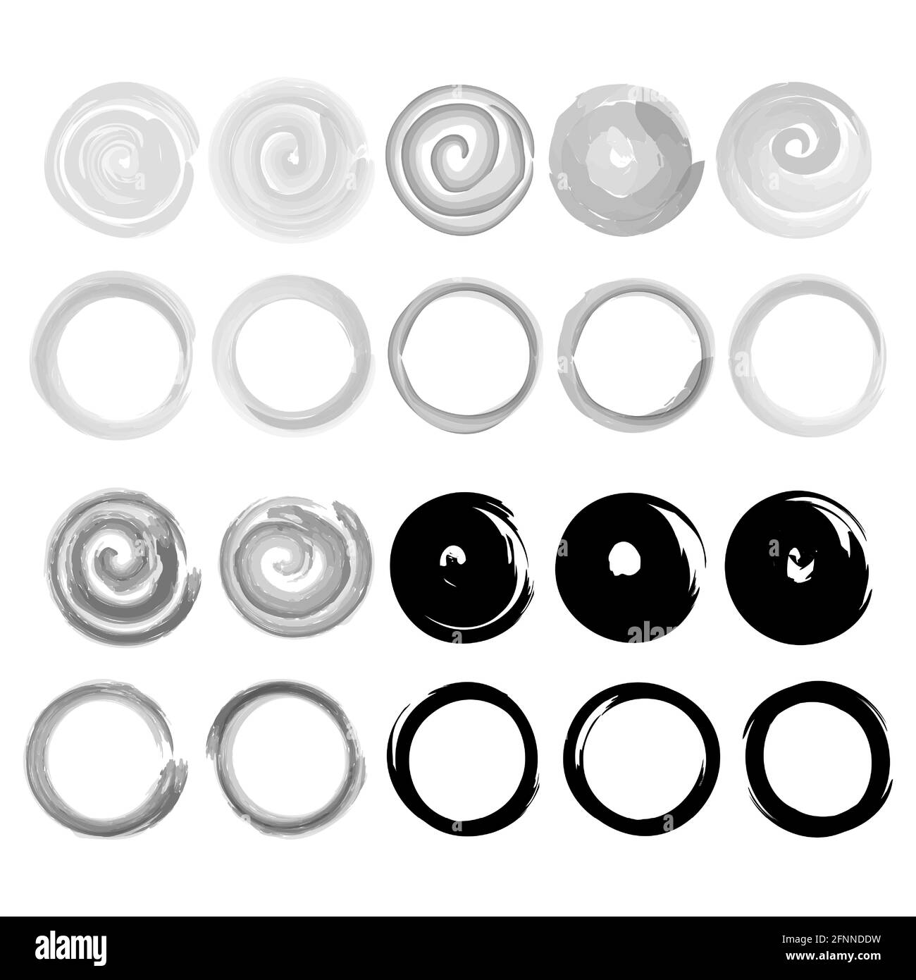 Swirling watercolor and ink strokes. Paint brush circles on a white background. Applicable for frame, logo design, background. Drawn circles. Stock Vector