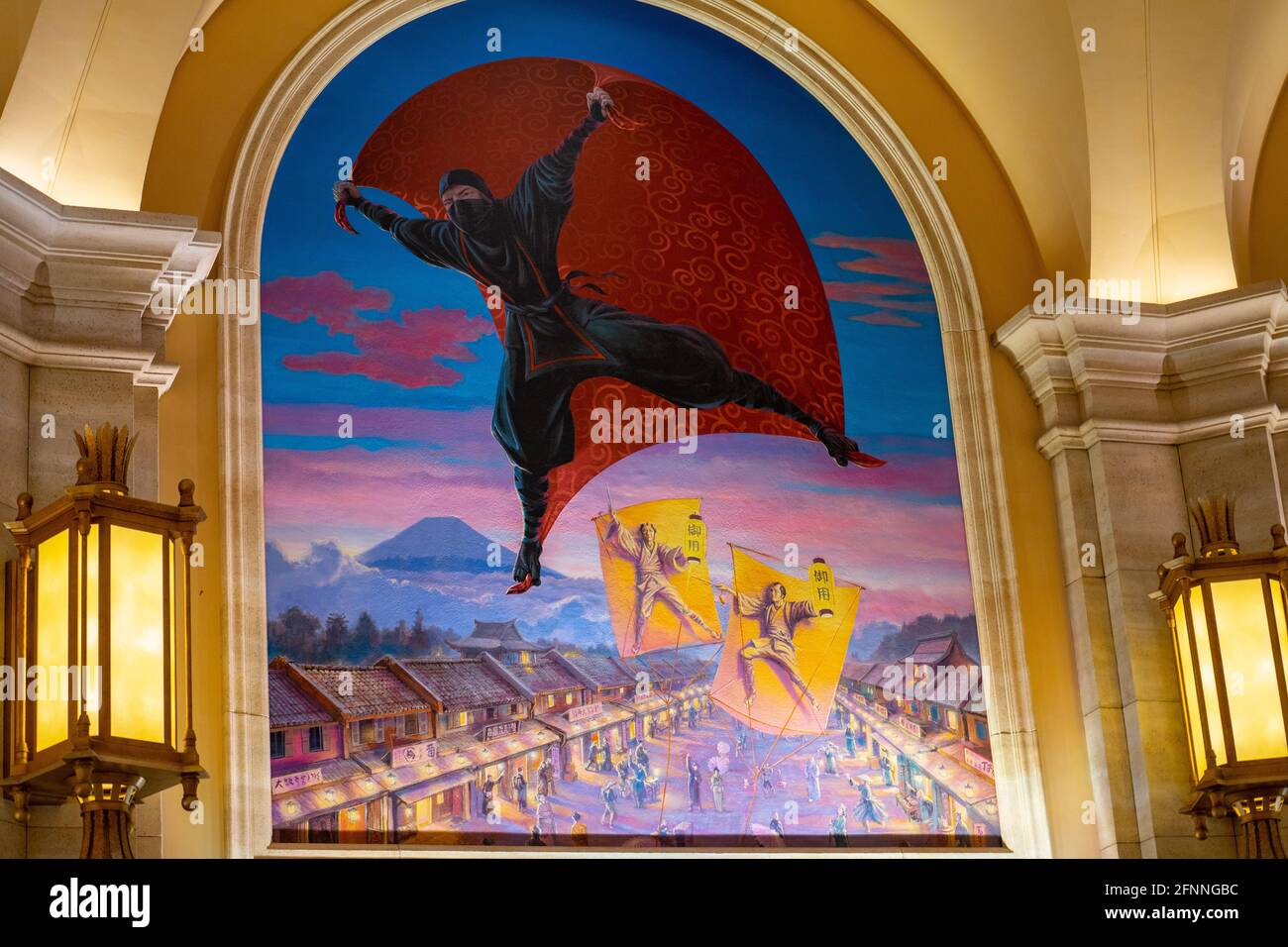 URAYASU, CHIBA, JAPAN Sep 25, 2020 A ninja flying over Edo, Japan