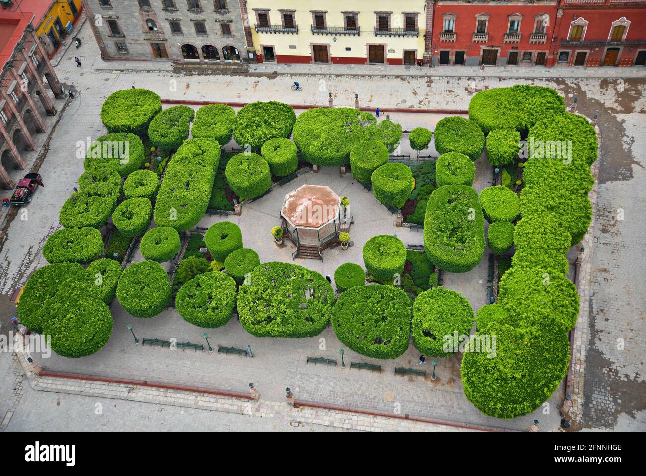 Scenic landscape with aerial view of the Jardin Principal and Colonial