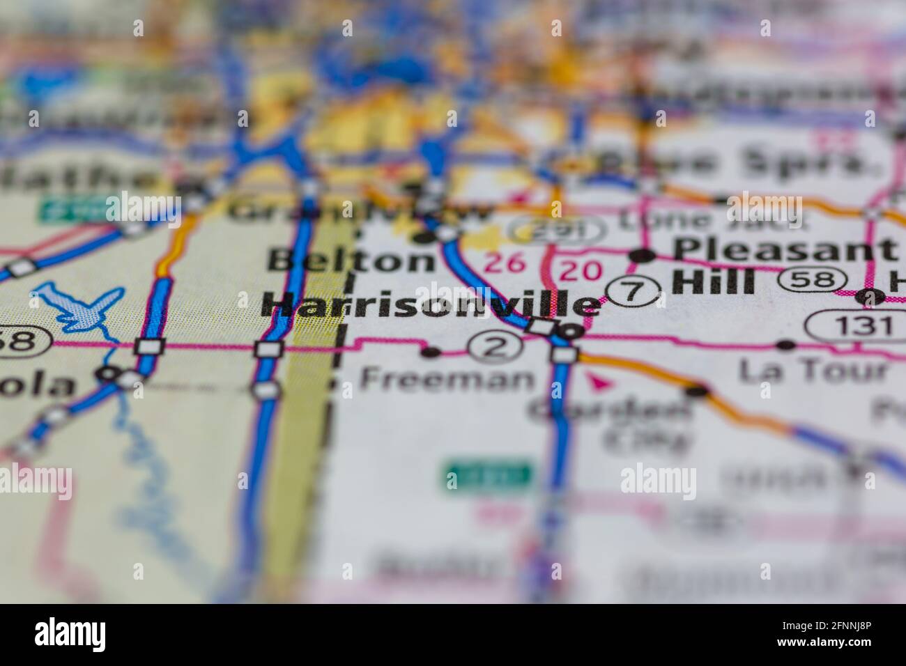 Harrisonville Missouri USA shown on a Geography map or road map Stock