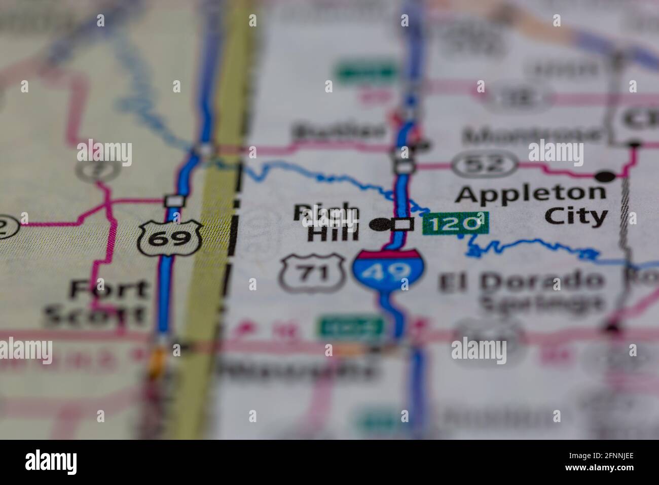 Rich Hill Missouri USA shown on a Geography map or road map Stock Photo