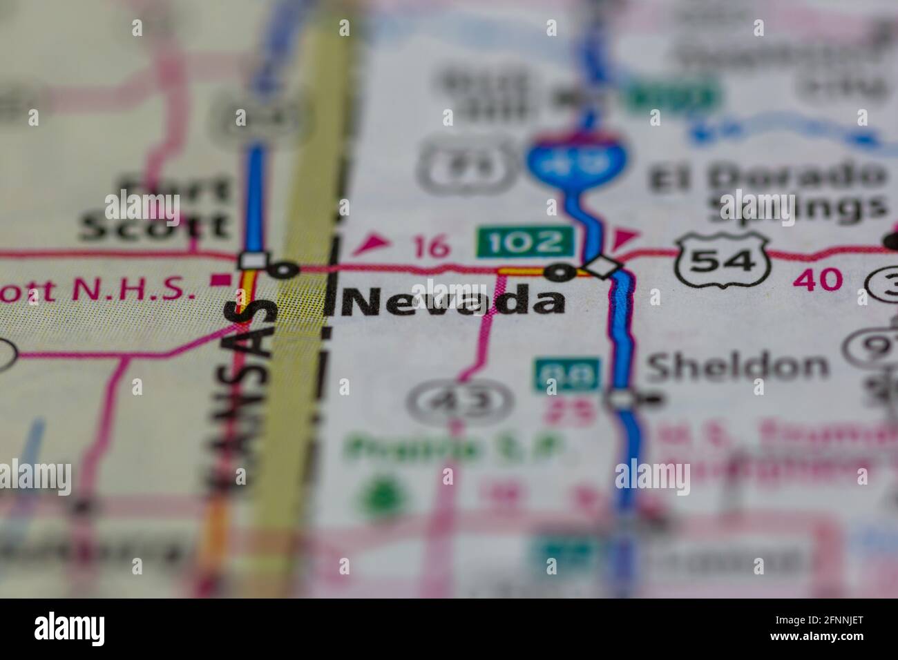 Nevada Missouri USA shown on a Geography map or road map Stock Photo
