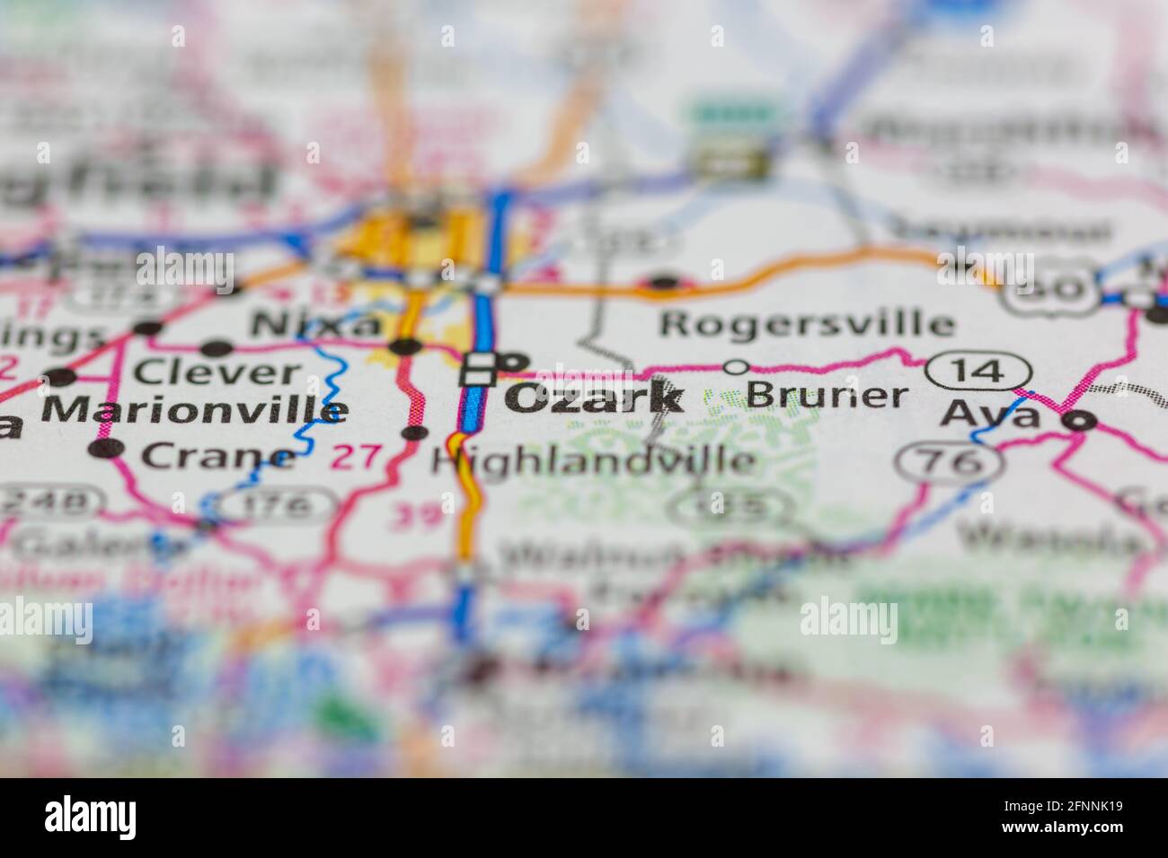 Ozark Missouri USA shown on a Geography map or road map Stock Photo