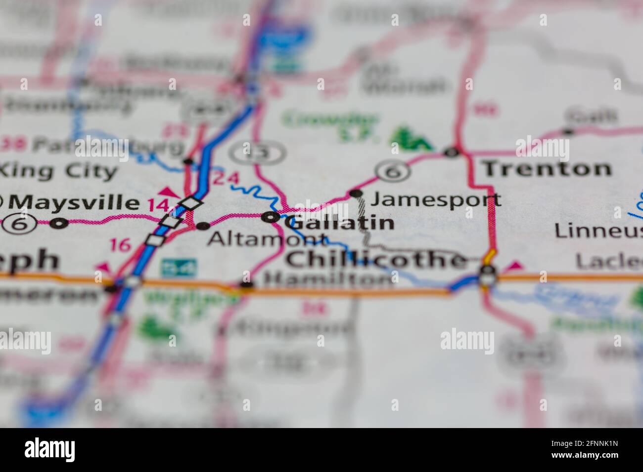 Gallatin Missouri USA shown on a Geography map or road map Stock Photo