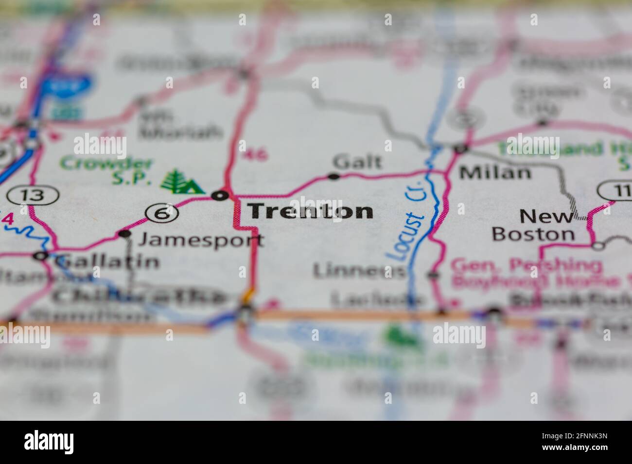 Trenton Missouri USA shown on a Geography map or road map Stock Photo