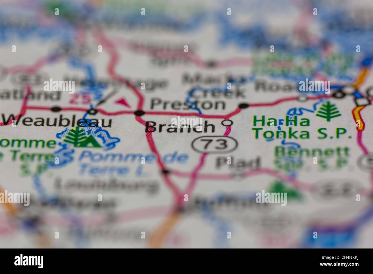 Branch Missouri USA shown on a Geography map or road map Stock Photo