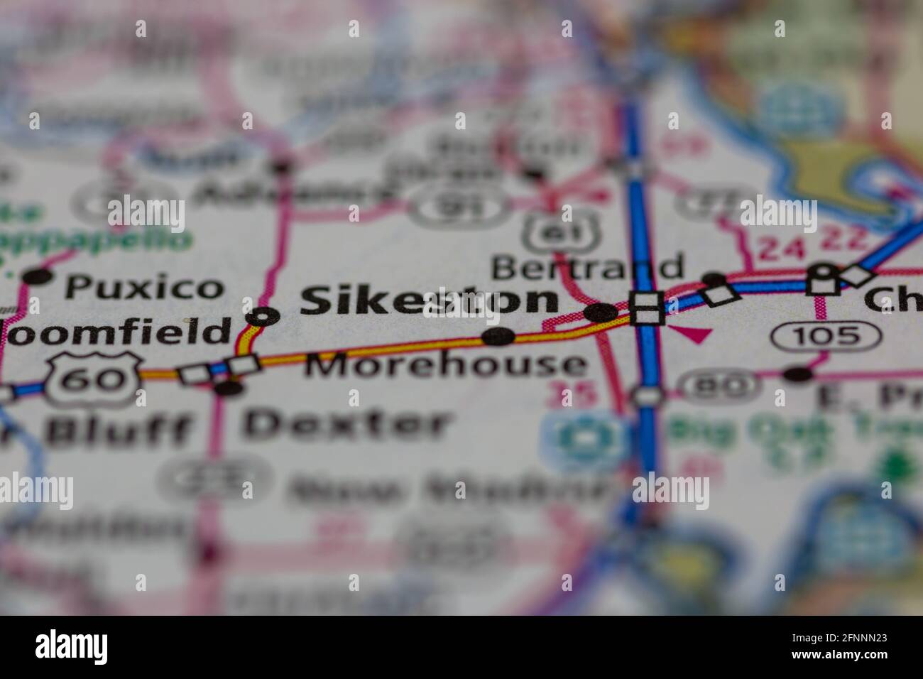 Sikeston Missouri USA shown on a Geography map or road map Stock Photo