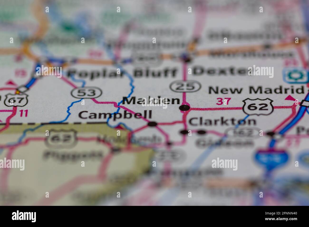 Malden Missouri USA shown on a Geography map or road map Stock Photo