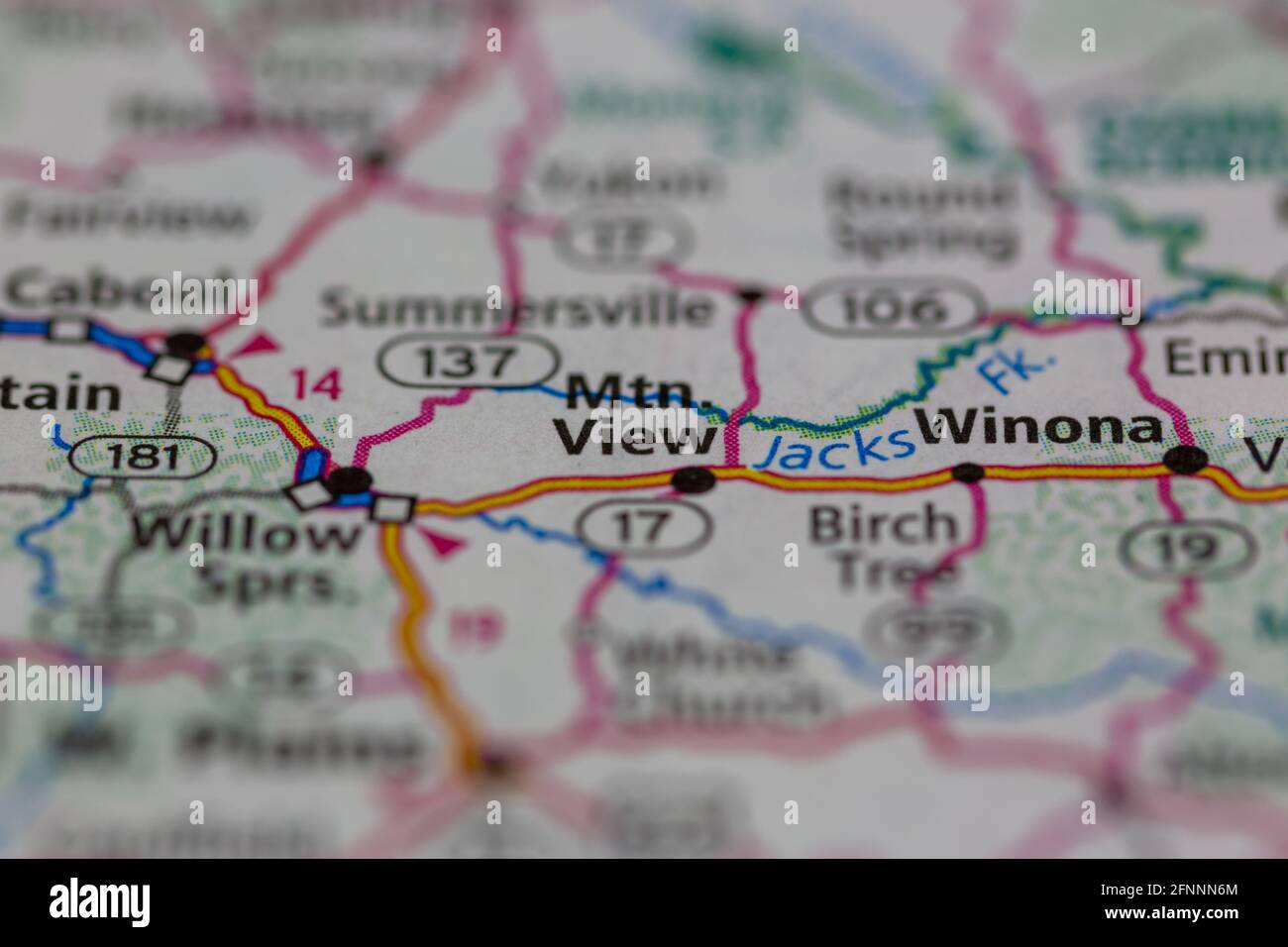 Mountain View Missouri USA shown on a Geography map or road map Stock Photo