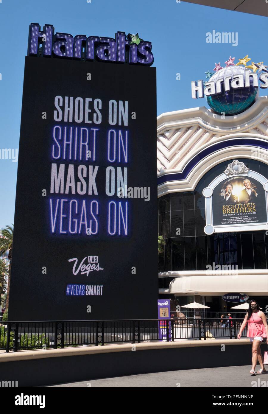 A giant lighted sign encouraging the use of face masks at Harrah's in Las Vegas, Nevada Stock