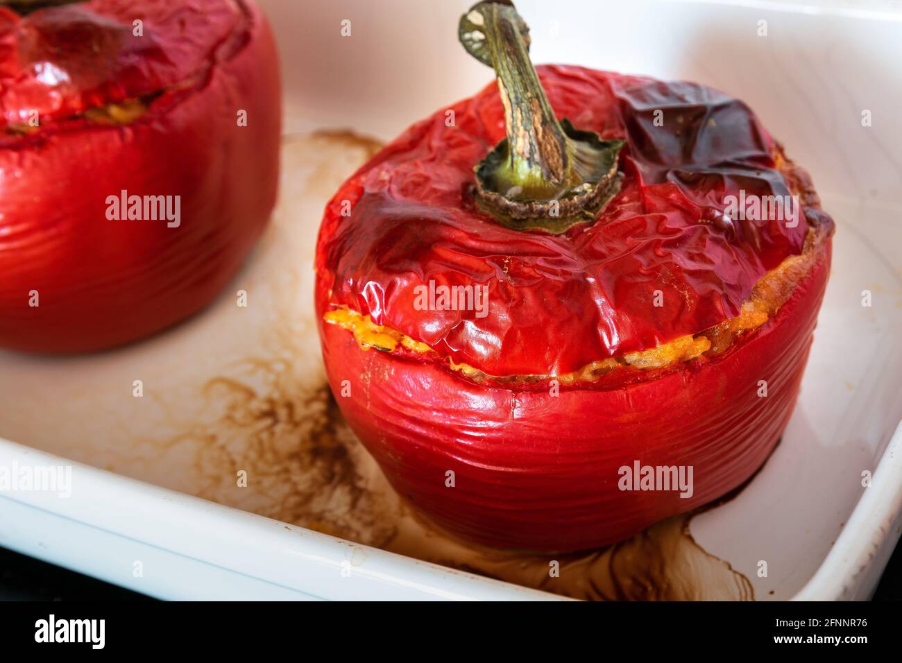 red pepper stuffed with baked rice Stock Photo