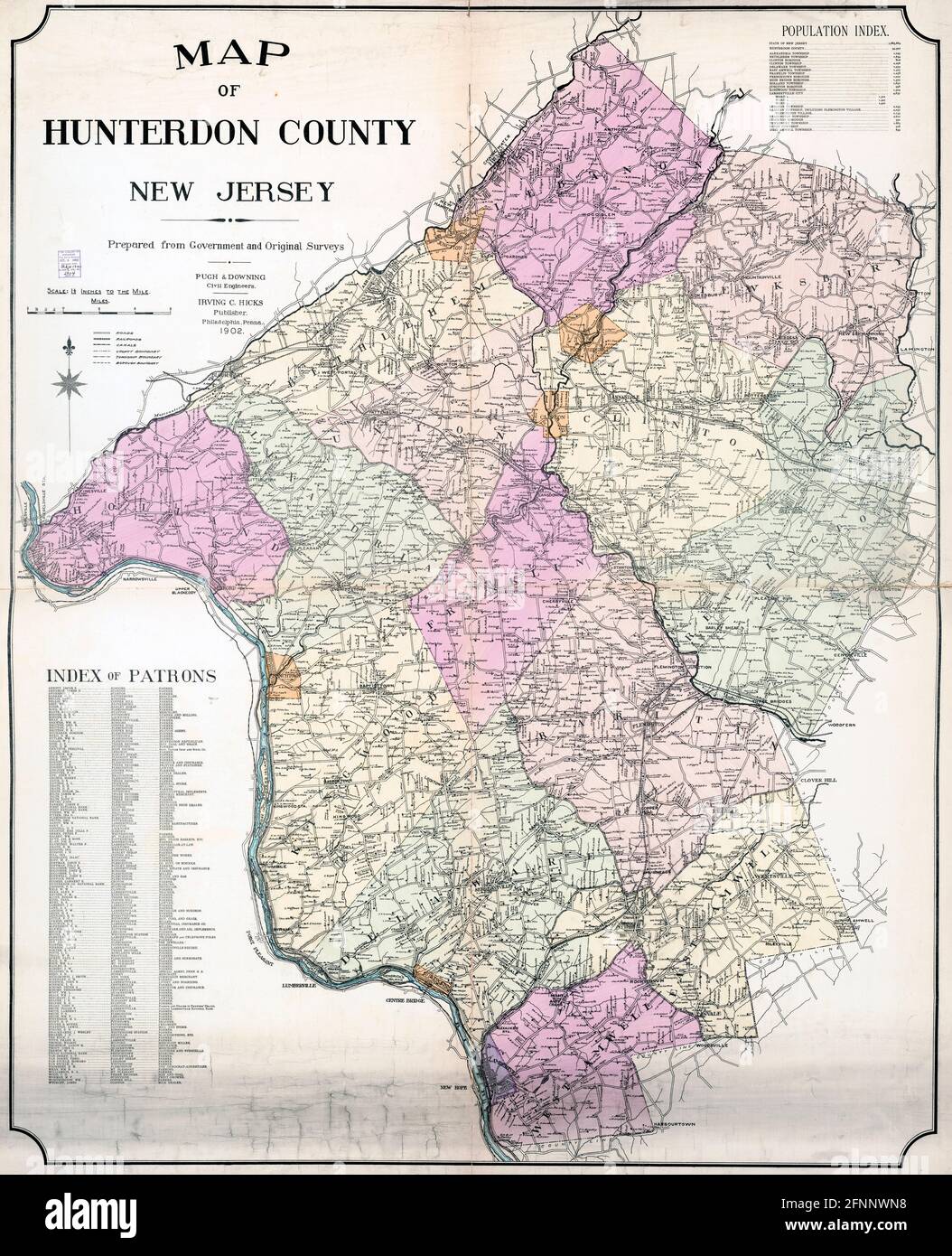Map Of Hunterdon County New Jersey Circa 1902 2FNNWN8 