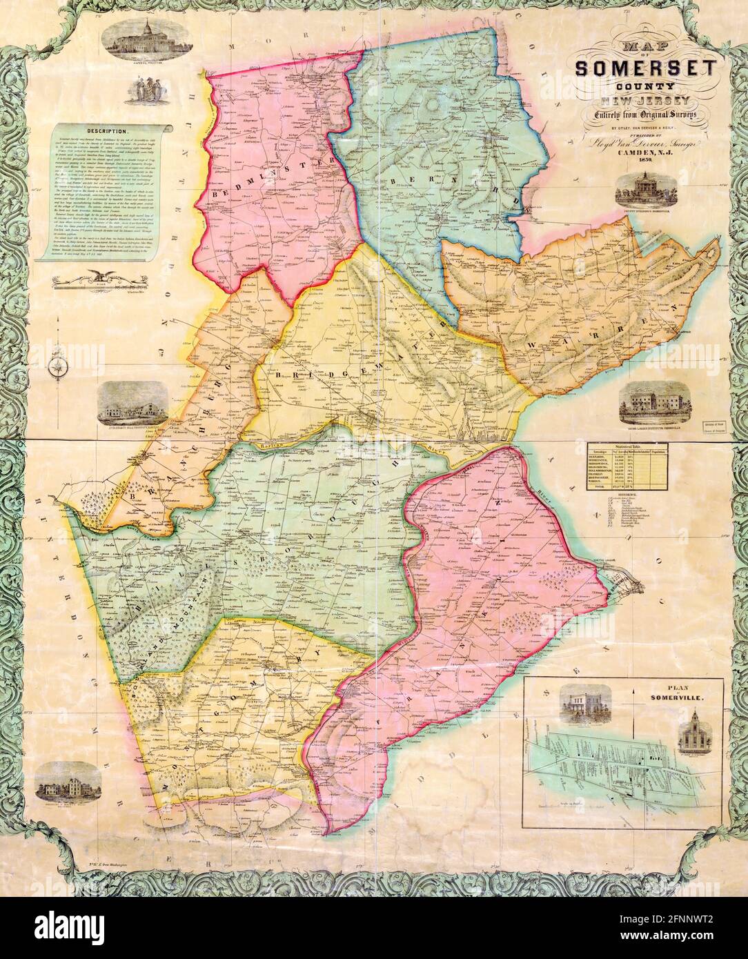 Map of Somerset County, New Jersey, circa 1850 Stock Photo Alamy