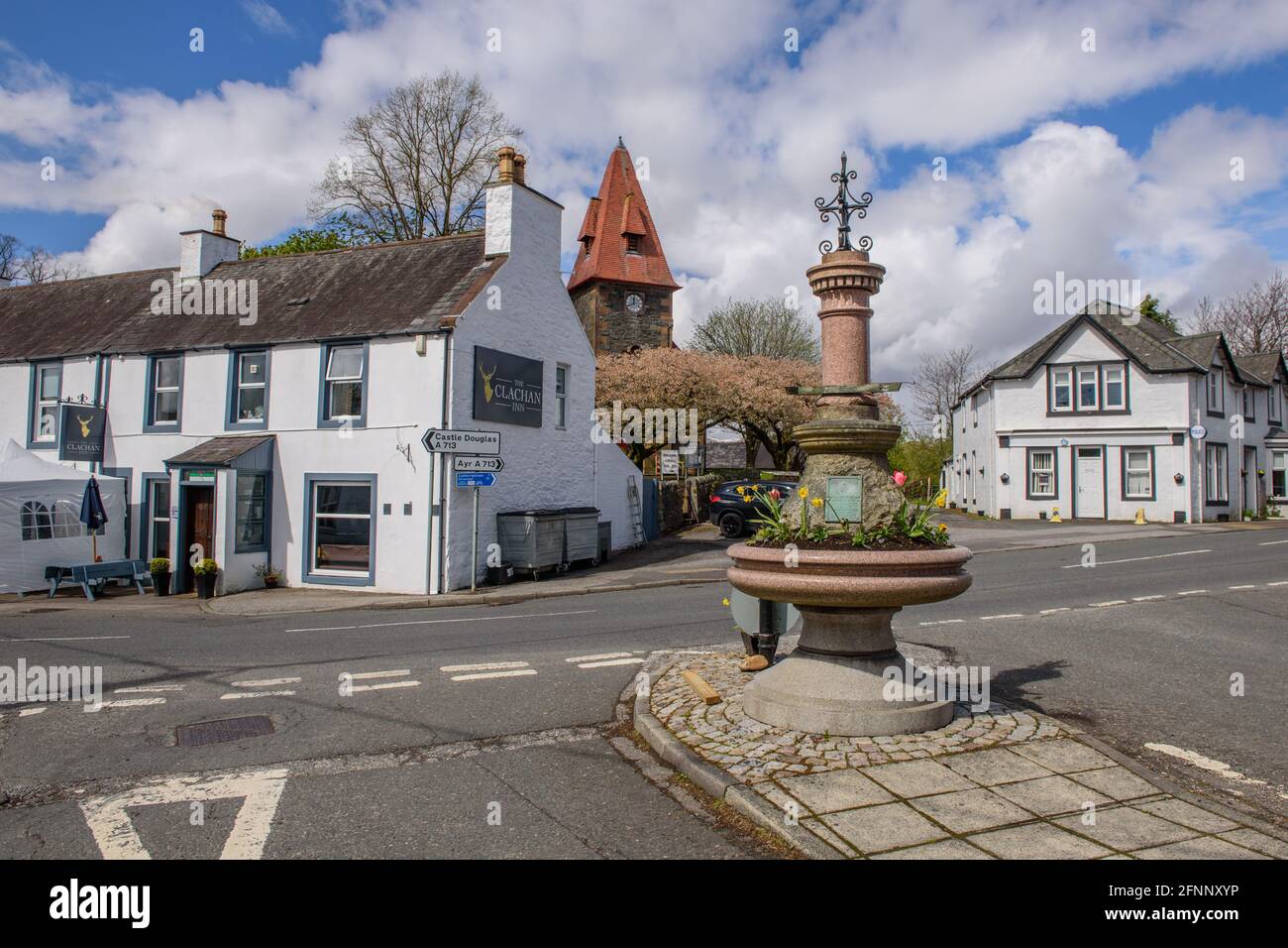 The Clachan Inn, Town Hall and Police Station at St.John's Town of Dalry in Dumfries and Galloway Scotland Stock Photo