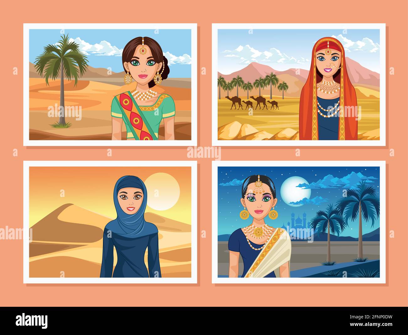 arabic brides in deserts Stock Vector
