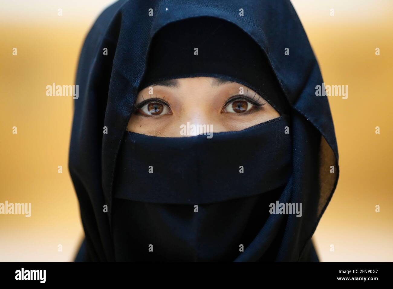 Portrait of muslim woman with abaya and islamic viel. United Arab Emirates Stock Photo