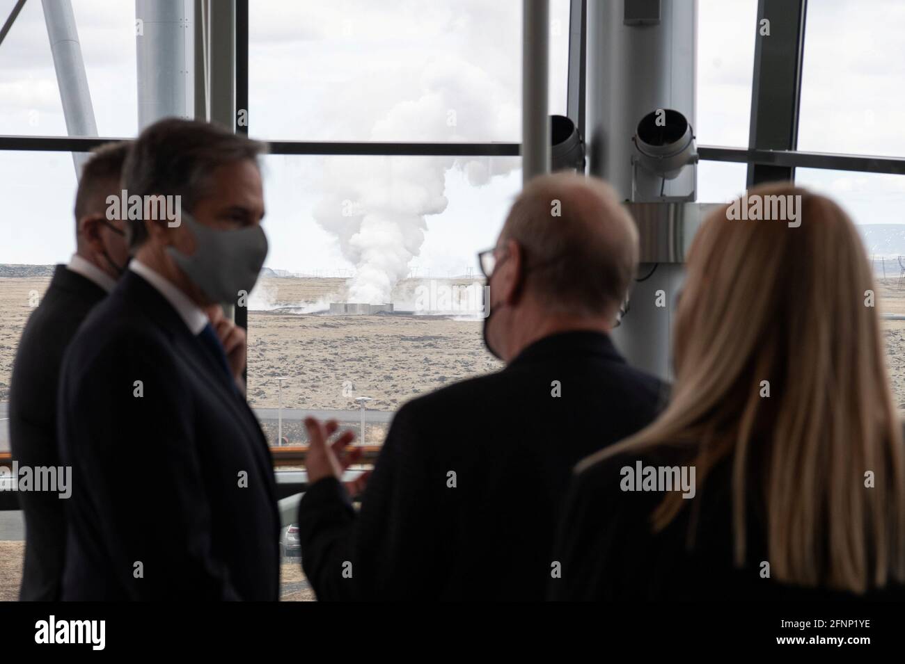 U.S. Secretary of State Antony Blinken speaks with CEO of Reykjavik Energy Bjarni Bjarnason during a tour to the Hellisheidi Geothermal Plant, in Hengill, Iceland May 18, 2021. Saul Loeb/Pool via REUTERS Stock Photo