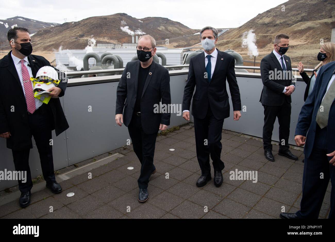 U.S. Secretary of State Antony Blinken speaks with CEO of Reykjavik Energy Bjarni Bjarnason during a tour to the Hellisheidi Geothermal Plant, in Hengill, Iceland May 18, 2021. Saul Loeb/Pool via REUTERS Stock Photo