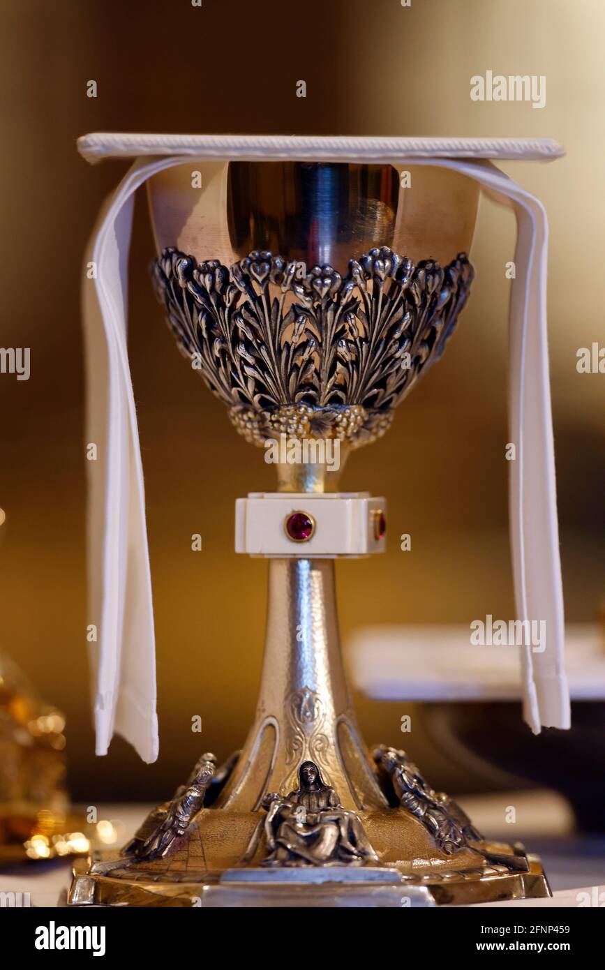 Catholic church. Eucharist celebration. Chalice. Annecy. France Stock