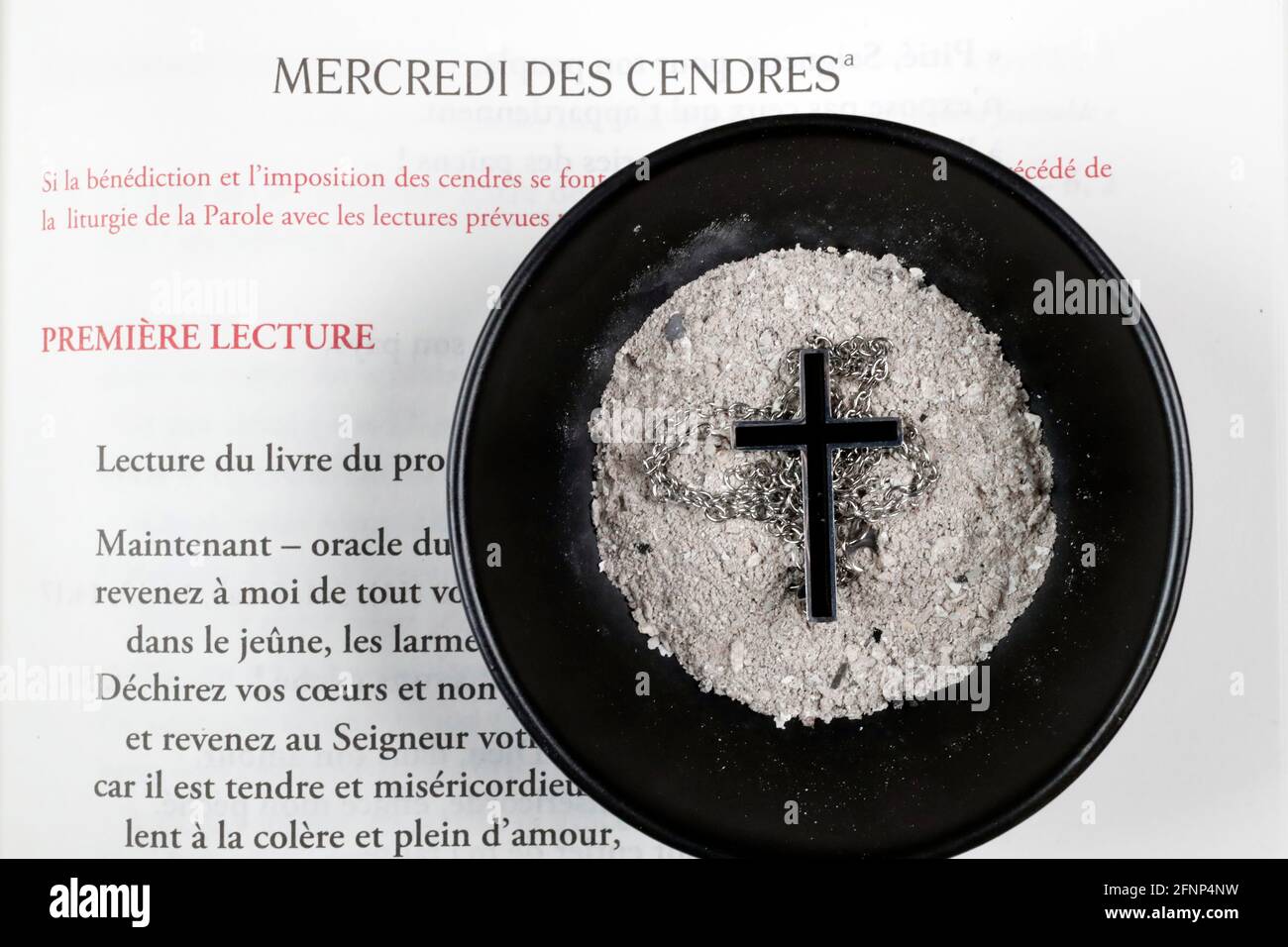 Catholic mass. Ash wednesday celebration. Ashes and lectionary. Lent  season. Catholic church. France Stock Photo - Alamy