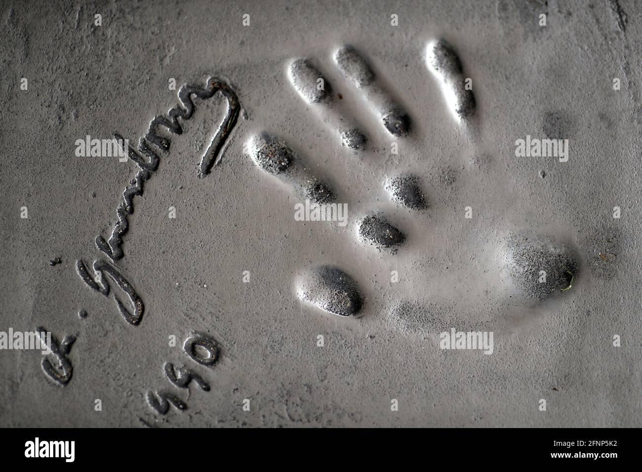 Serges Gainsbourg's handprints on the Avenue of Stars Pavement, Boulevard de la Croisette Seafront/ Cannes. France. Stock Photo