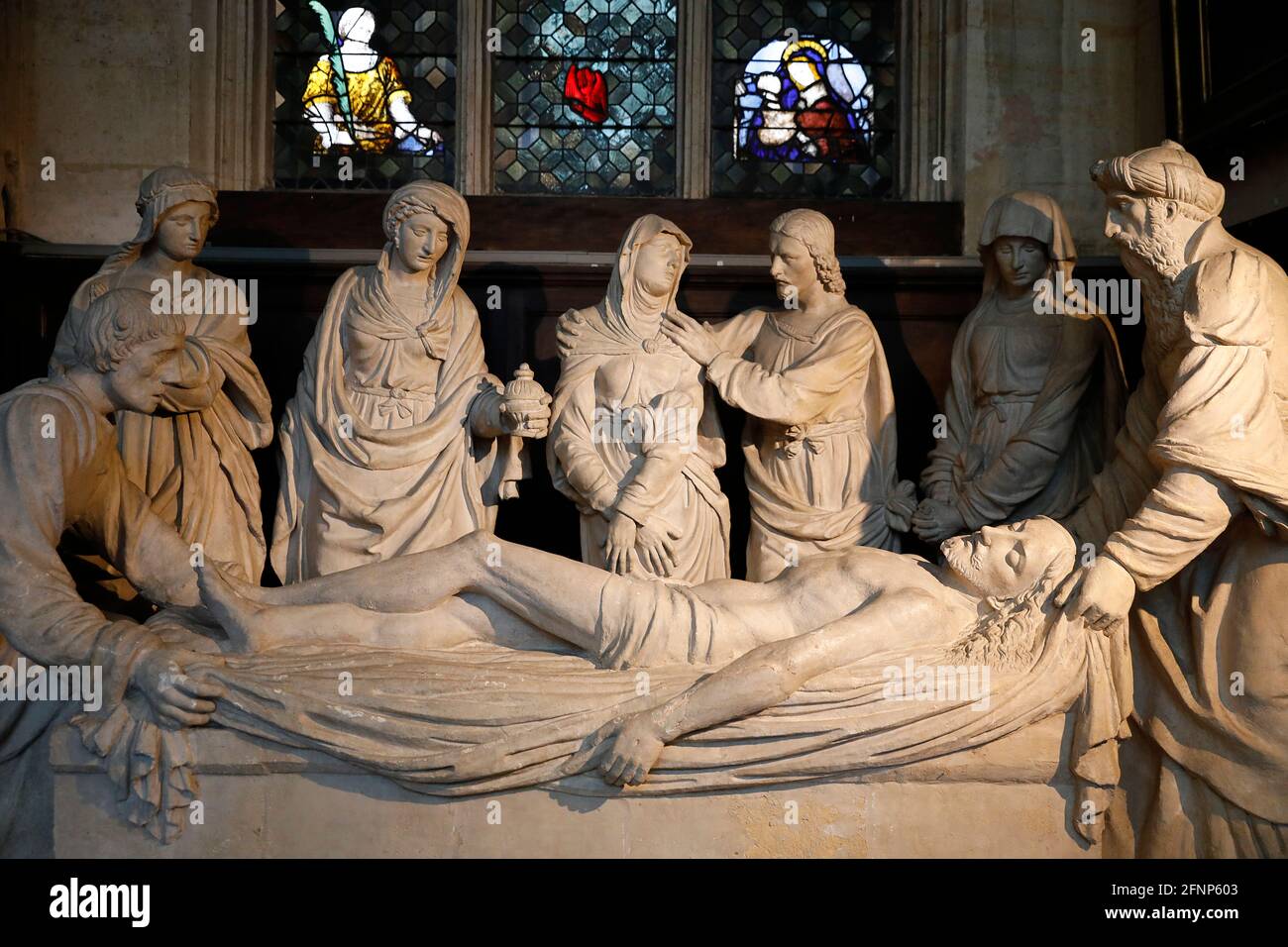 Entombment sculpture group in Saint Etienne du Mont church, Paris, France Stock Photo
