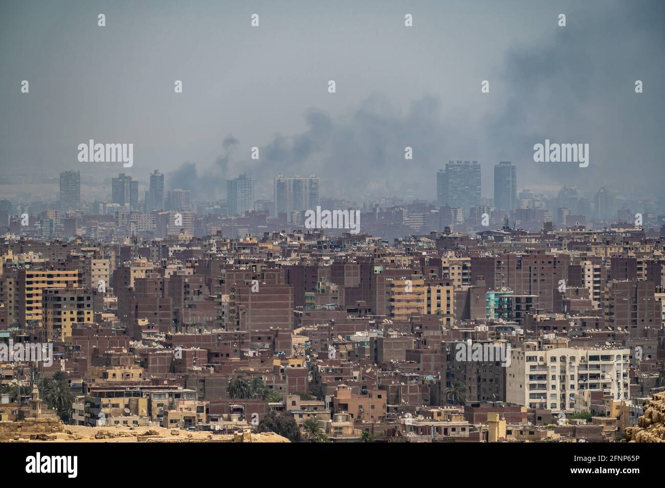 Pollution over Cairo city. smog, smoke, fog, over an Arab city. problem