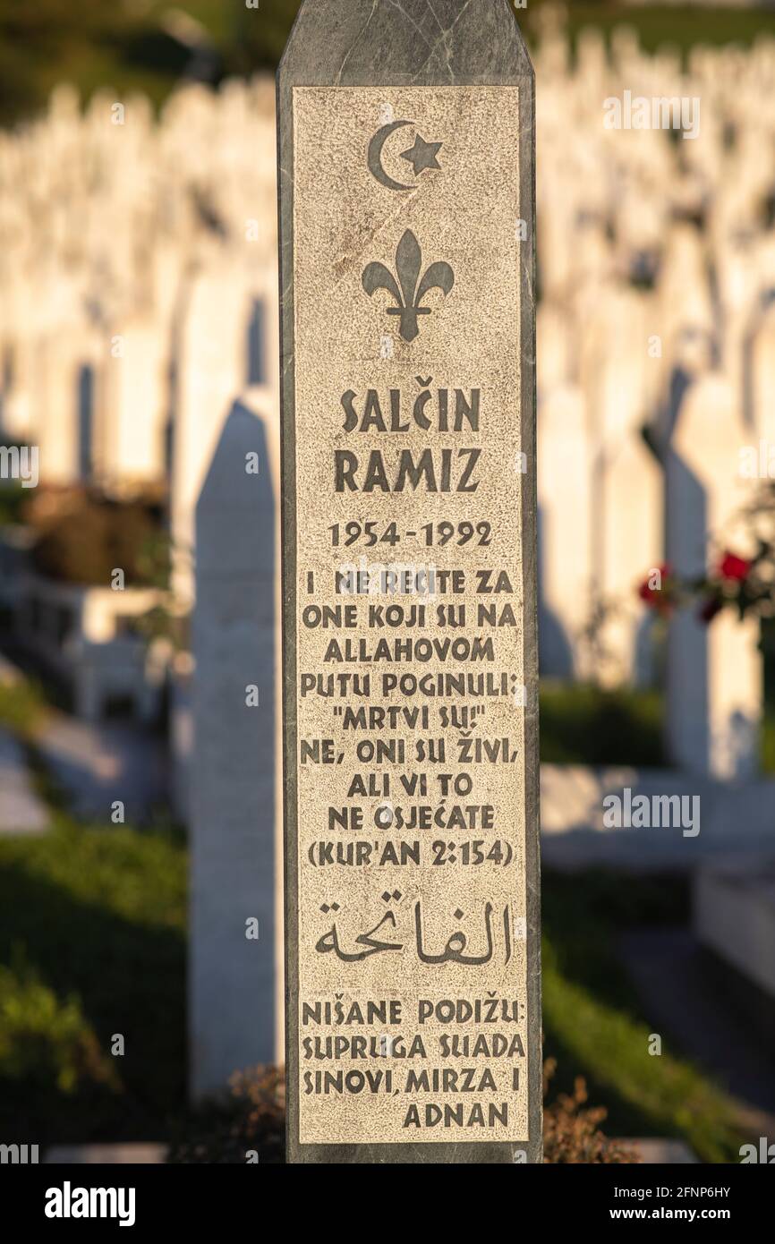 Martyrs' Memorial Cemetery Kovaci in Stari Grad, Sarajevo, the main cemetery for soldiers from the Bosnian Army who were killed during the aggression Stock Photo