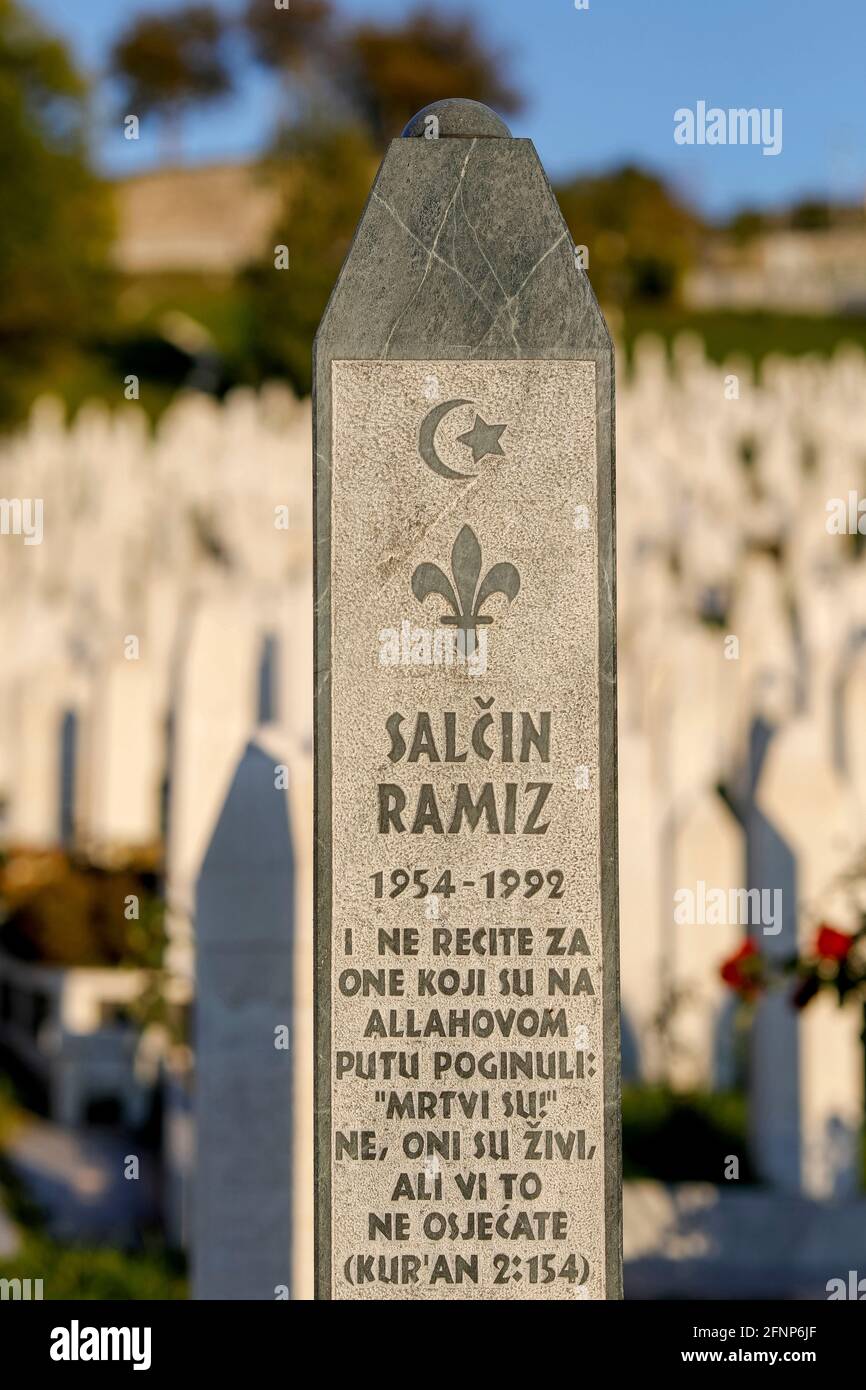 Martyrs' Memorial Cemetery Kovaci in Stari Grad, Sarajevo, the main cemetery for soldiers from the Bosnian Army who were killed during the aggression Stock Photo