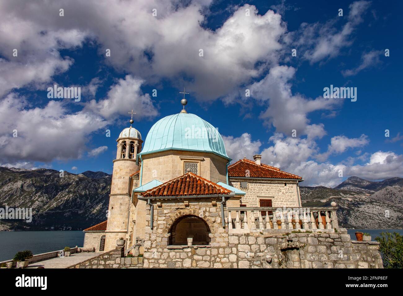 Our Lady of the Rocks church on an islet, Perast, Montenegro Stock Photo