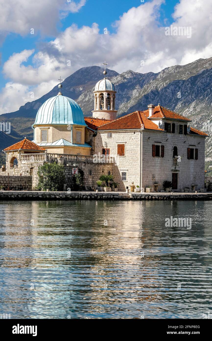 Our Lady of the Rocks church on an islet, Perast, Montenegro Stock Photo